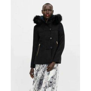 black jacket with fur hood zara